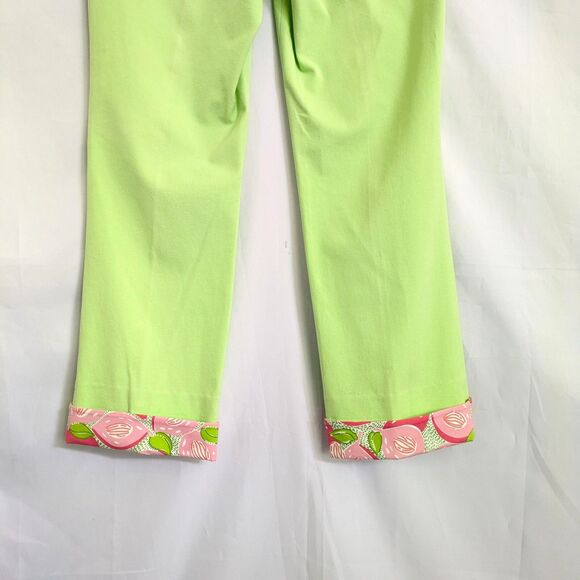 Lilly Pulitzer Green Stretch Pants Size 8 Floral Cuffs Stretchy 90's Retro - Picture 3 of 11